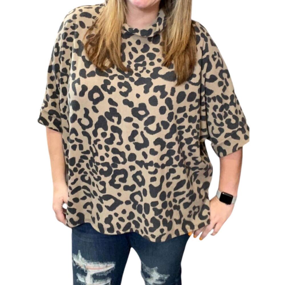 NEW HONEYME leopard cowl neck poncho in brown